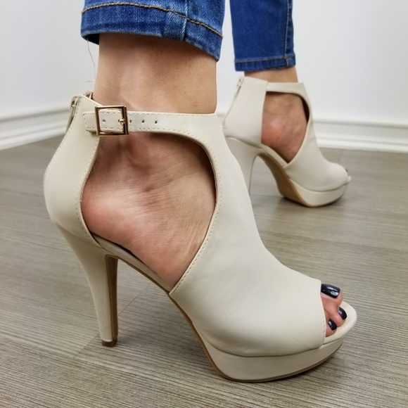 Beige Nubuck platform & heel ankle booties-hh - Picture 5 of 8